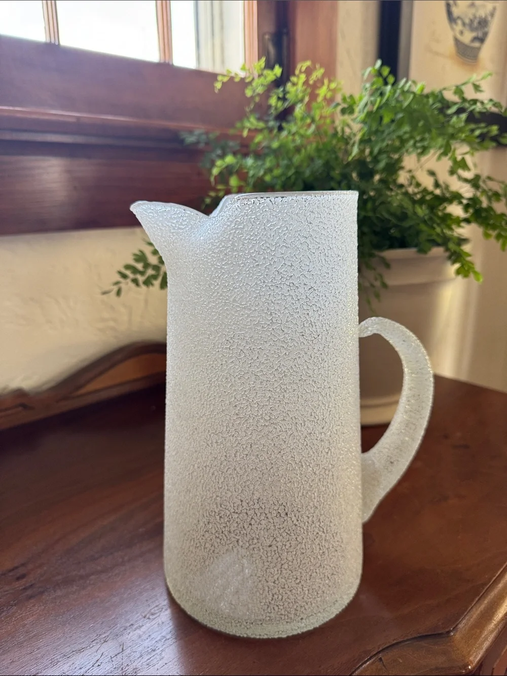 West Virginia Glass Specialty Company Frosted/Beaded Pitcher & Six Glasses